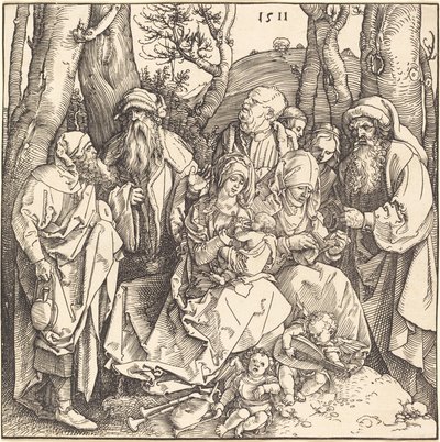 De Heilige Familie met Twee Muziekmakende Engelen door Albrecht Dürer