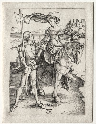 De dame te paard en de landsknecht, c. 1497 door Albrecht Dürer