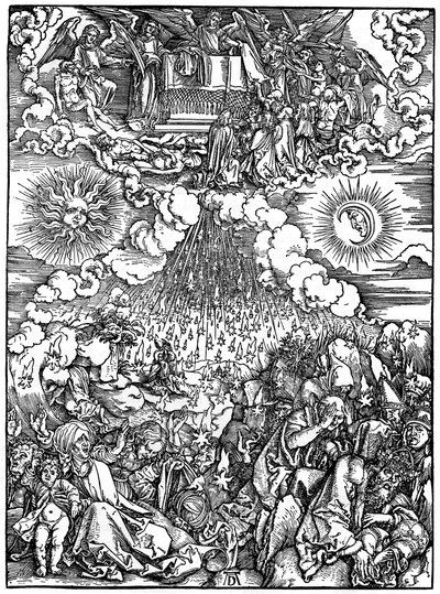 De opening van het vijfde en zesde zegel door Albrecht Dürer