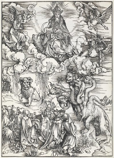 Het zevenkoppige beest en het beest met lamshorens door Albrecht Dürer