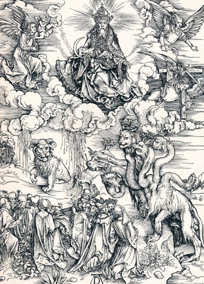 Het zevenkoppige beest en het beest met lamshorens, 1498, 1906 door Albrecht Dürer