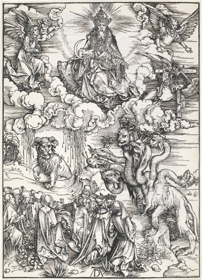 Het Zevenkoppige Beest en het Beest met Lamshorens, uit De Apocalyps van St. Jan door Albrecht Dürer