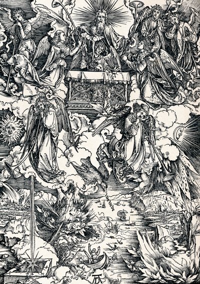 De zeven trompetten worden aan de engelen gegeven, 1498 door Albrecht Dürer