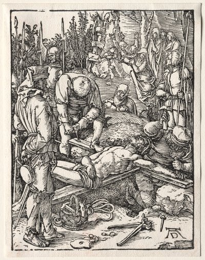 De Kleine Passie: Christus die aan het Kruis wordt Genageld door Albrecht Dürer