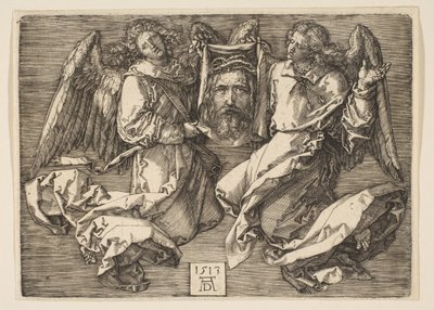 De zweetdoek getoond door twee engelen door Albrecht Dürer