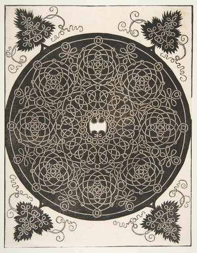De derde knoop. Gevlochten rondel met acht kransen en een geschulpte schild in het midden door Albrecht Dürer