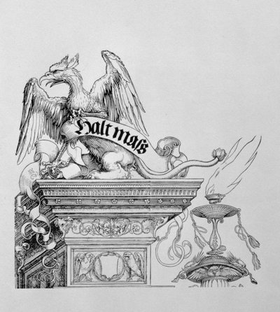 De Triomfboog van Keizer Maximiliaan I van Duitsland: detail van een gevleugelde griffioen met een rol door Albrecht Dürer