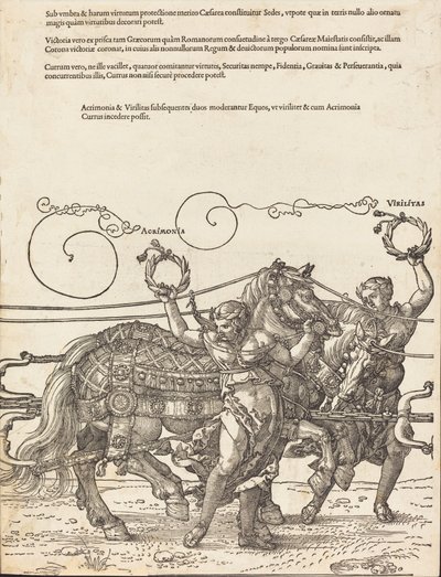 De triomfwagen van Maximiliaan I De grote triomfwagen [plaat 6 van 8], 1523 Latijnse editie door Albrecht Dürer