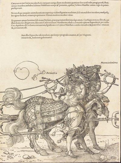 De triomfwagen van Maximiliaan I De grote triomfwagen [plaat 7 van 8] door Albrecht Dürer