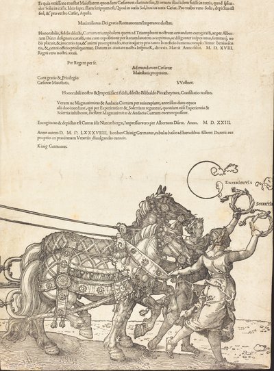 De triomfwagen van Maximiliaan I De grote triomfwagen [plaat 8 van 8], Latijnse editie door Albrecht Dürer