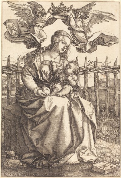 De Maagd en Kind gekroond door twee engelen door Albrecht Dürer
