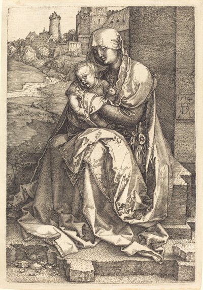 De Maagd en het Kind Zittend bij de Muur door Albrecht Dürer