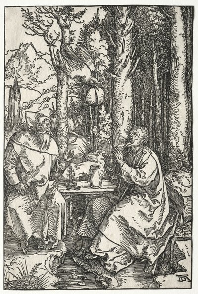 Het Bezoek van St. Antonius aan St. Paulus de Kluizenaar door Albrecht Dürer