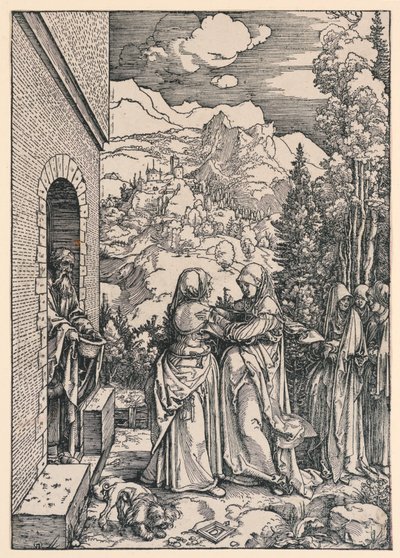De Visitatie, uit de Levenscyclus van de Maagd door Albrecht Dürer