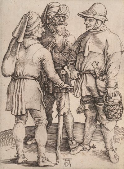 Drie boeren in gesprek, 1497-1498 door Albrecht Dürer