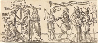 Tijd en een vos die het rad van fortuin draait met mensen van alle rangen aan de rechterkant door Albrecht Dürer