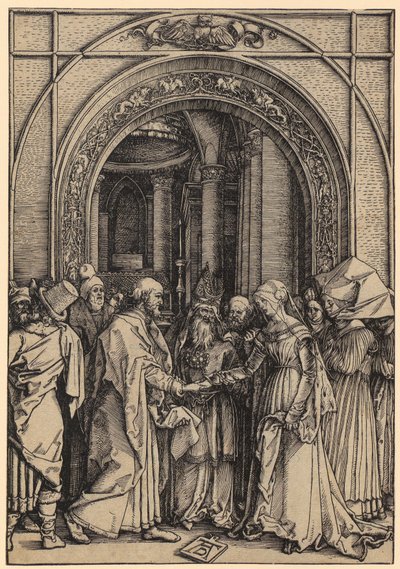 De verloving van Maria, blad 7 van de reeks „Het leven van Maria” door Albrecht Dürer