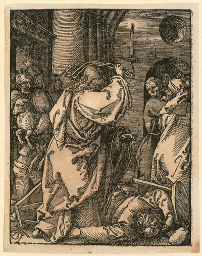 De verdrijving van de kooplieden, blad 7 uit de reeks "Kleine houtsnedepassie" door Albrecht Dürer