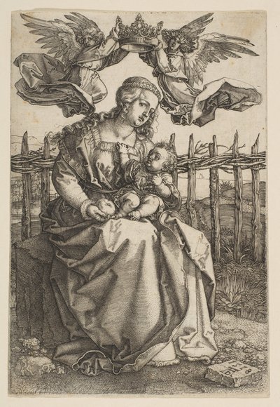 Maagd en Kind gekroond door twee engelen door Albrecht Dürer
