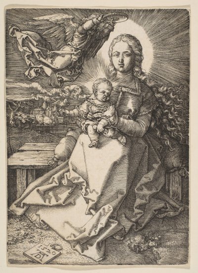 Maagd en kind gekroond door een engel door Albrecht Dürer