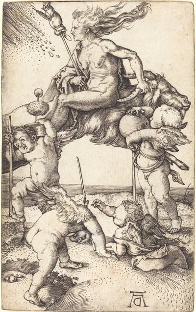 Heks die op een Geit rijdt door Albrecht Dürer