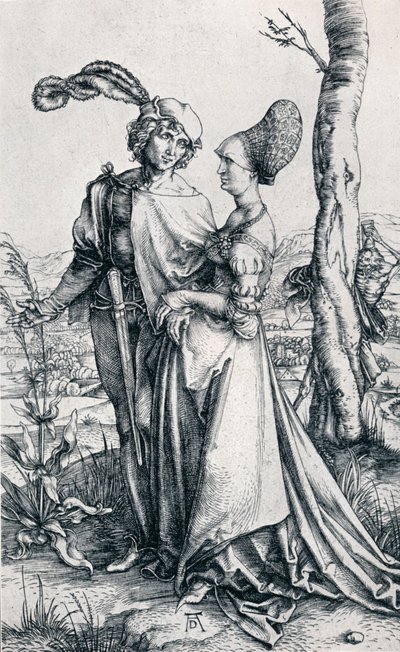 Jong stel bedreigd door de dood of De Promenade, 1495 door Albrecht Dürer