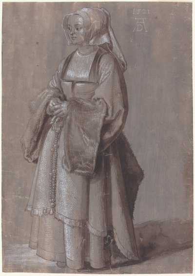 Jonge Vrouw in Nederlandse Kleding door Albrecht Dürer
