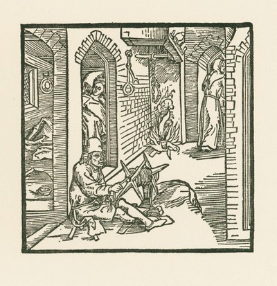Een touwslager ziet een monnik de kamer van zijn ontrouwe vrouw verlaten door Albrecht Dürer or Duerer