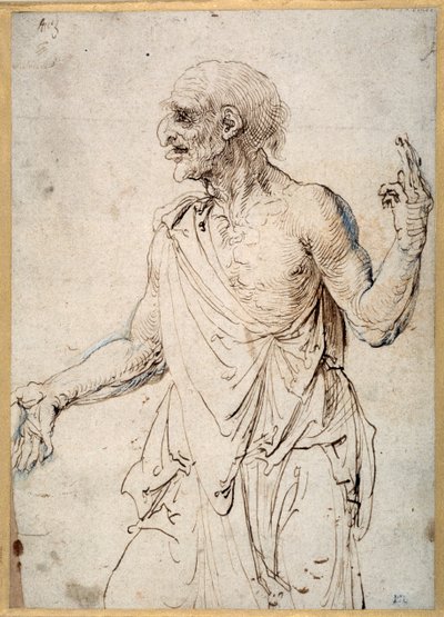 Een oude man die gebaren maakt door Albrecht Dürer
