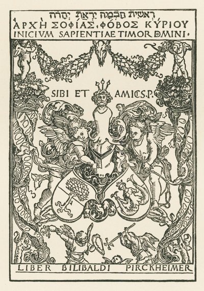 Boekmerk van Willibald Pirckheimer, c.1502 (houtsnede) door Albrecht Dürer or Duerer