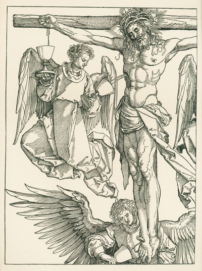 Christus aan het kruis met drie engelen, ca. 1513-13 (houtsnede) door Albrecht Dürer or Duerer