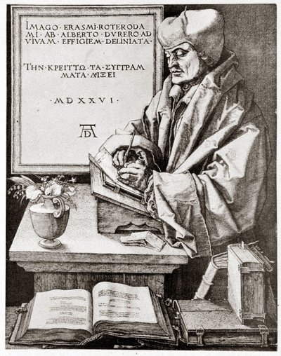 Erasmus aan het schrijven - gravure door Albrecht Durer gereproduceerd aan het begin van de 20e eeuw door Albrecht Dürer