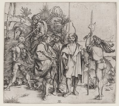 Vijf Soldaten en een Turk te Paard door Albrecht Dürer