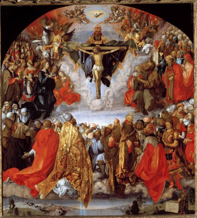 God, Jezus Christus en de duif van de Heilige Geest (altaarstuk van Alle Heiligen) door Albrecht Dürer