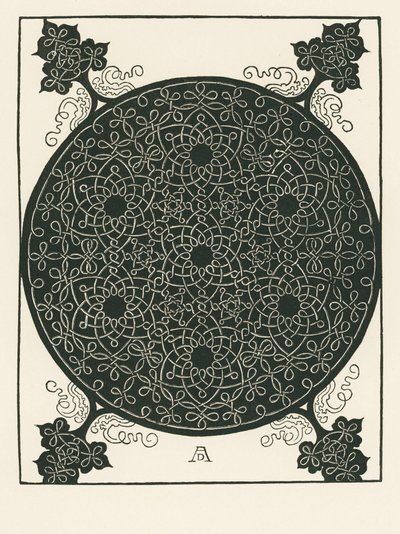 Knoop met kleine zwarte cirkel in het midden die zes keer wordt herhaald door Albrecht Dürer or Duerer