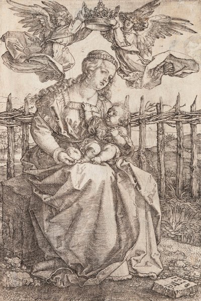 De Maagd Maria gekroond door twee engelen door Albrecht Dürer