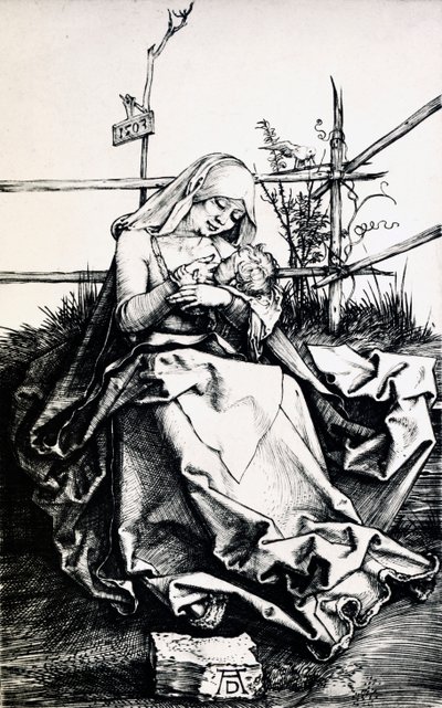 Madonna en Kind in een hek (gravure op koper) door Albrecht Dürer
