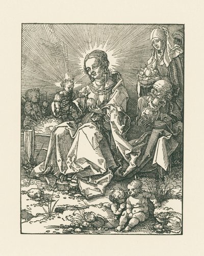 Madonna op een grasachtige oever met Sint Jozef en Sint Anna door Albrecht Dürer or Duerer