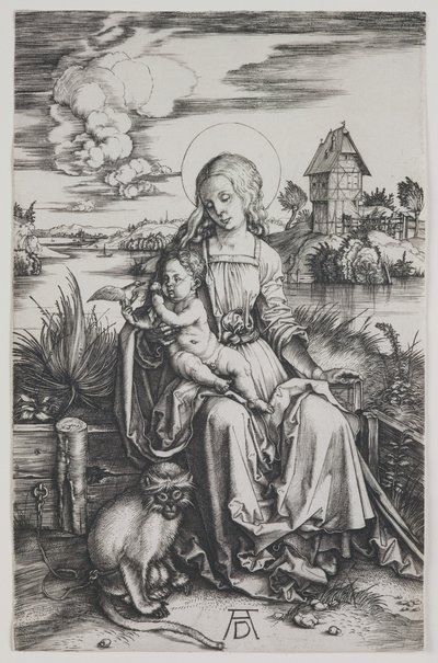 Madonna met de aap, c.1498 (gravure) door Albrecht Dürer or Duerer