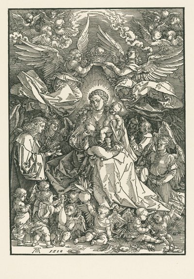 Maria Maagd gekroond door twee Engelen door Albrecht Dürer or Duerer