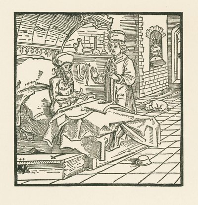 Meester Cato geeft op zijn sterfbed goede instructies aan zijn zoon door Albrecht Dürer or Duerer