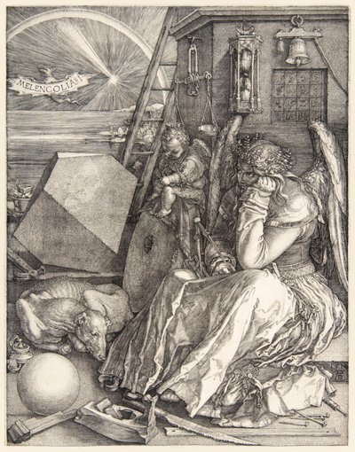 Melencolia I door Albrecht Dürer (1471-1528), een van zijn drie meestergravures voltooid in 1514 door Albrecht Dürer