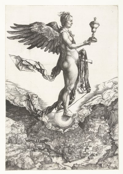 Nemesis (Het grote fortuin) door Albrecht Dürer or Duerer