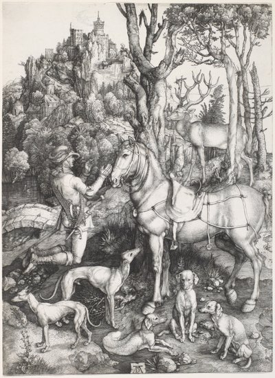 Sint Eustachius, ca. 1500-1501 (gravure) door Albrecht Dürer