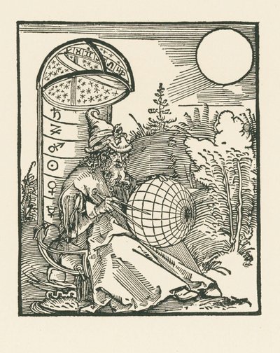 Zittende astronoom met een wereldbol door Albrecht Dürer or Duerer