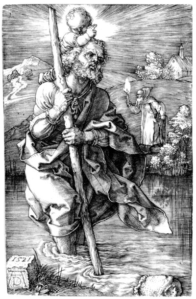 St. Christoffel naar rechts, 1521 door Albrecht Dürer
