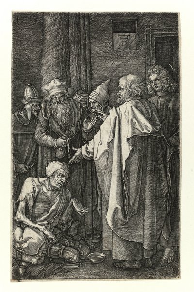 St. Petrus en St. Johannes genezen de kreupelen bij de tempelpoort door Albrecht Dürer