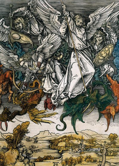 De Apocalyps van Sint Jan: de Val van de Opstandige Engelen, ca. 1496-1498 (houtsnede) door Albrecht Dürer