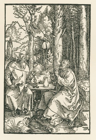 De kluizenaars Sint Antonius de Grote en Sint Paulus, ca.1503-04 (houtsnede) door Albrecht Dürer or Duerer