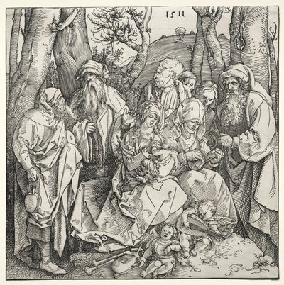 De Heilige Familie met Twee Muzikale Engelen door Albrecht Dürer or Duerer